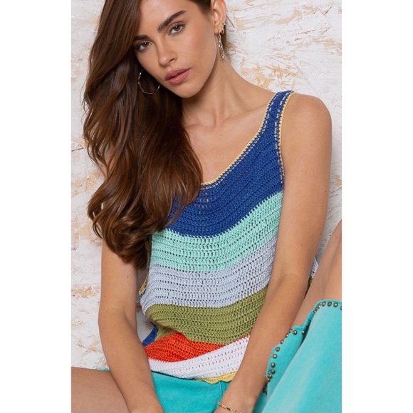 POL Blue Multi Striped Sleeveless Layering Sweater - Picture 3 of 11